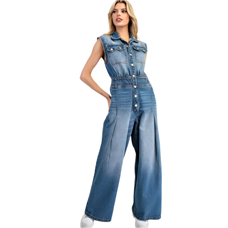 Women's ee:some Snow Washed Casual Button Down Jumpsuit BG10830 - Crazy House Western Wear