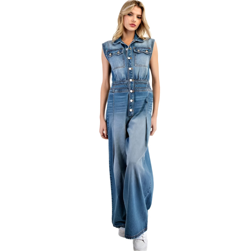 Women's ee:some Snow Washed Casual Button Down Jumpsuit BG10830 - Crazy House Western Wear