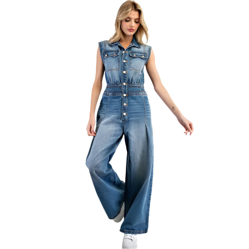 Women's ee:some Snow Washed Casual Button Down Jumpsuit BG10830 - Crazy House Western Wear