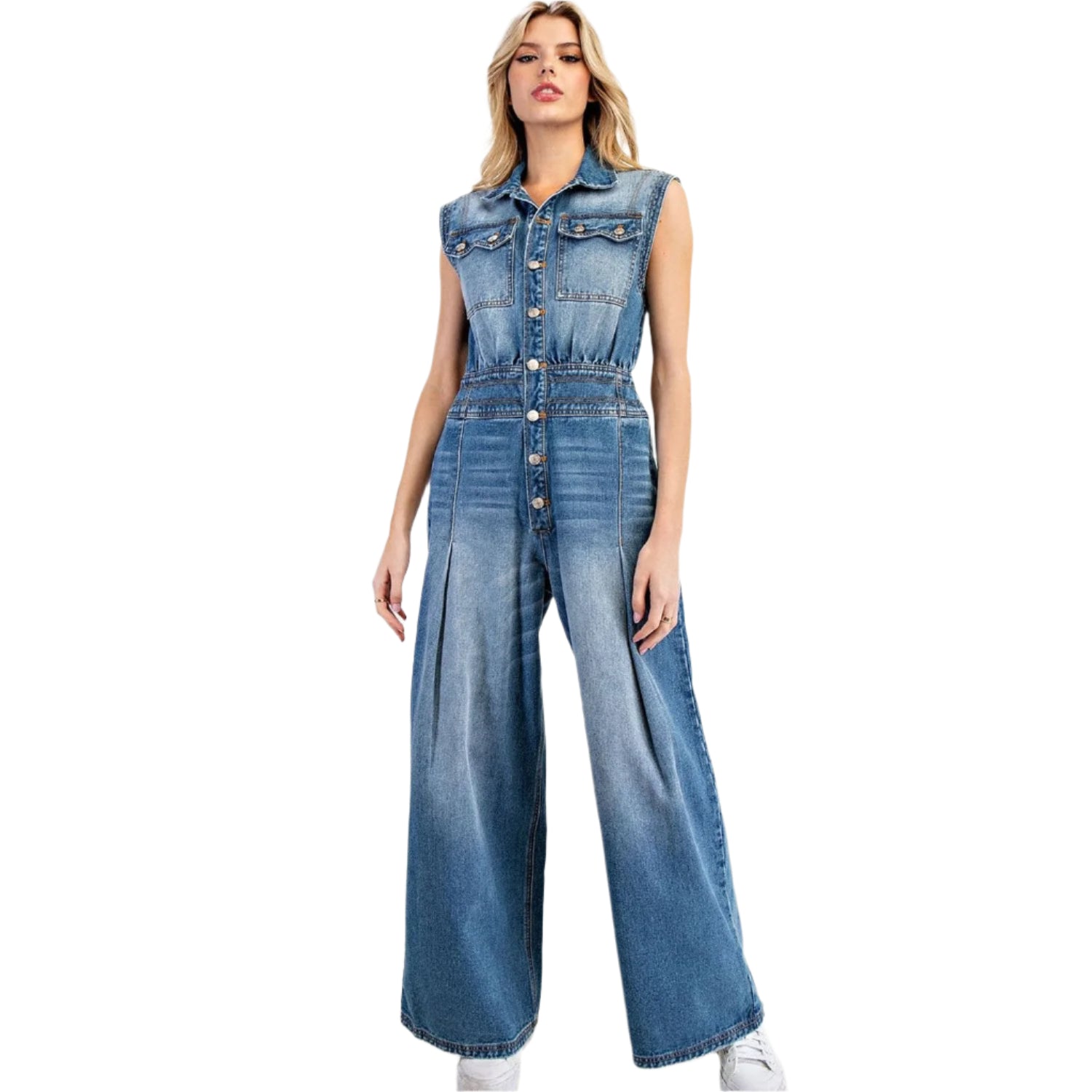 Women's ee:some Snow Washed Casual Button Down Jumpsuit BG10830 - Crazy House Western Wear