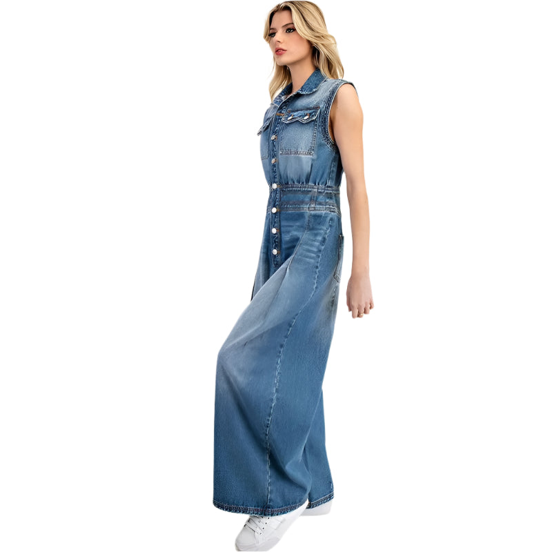 Women's ee:some Snow Washed Casual Button Down Jumpsuit BG10830 - Crazy House Western Wear