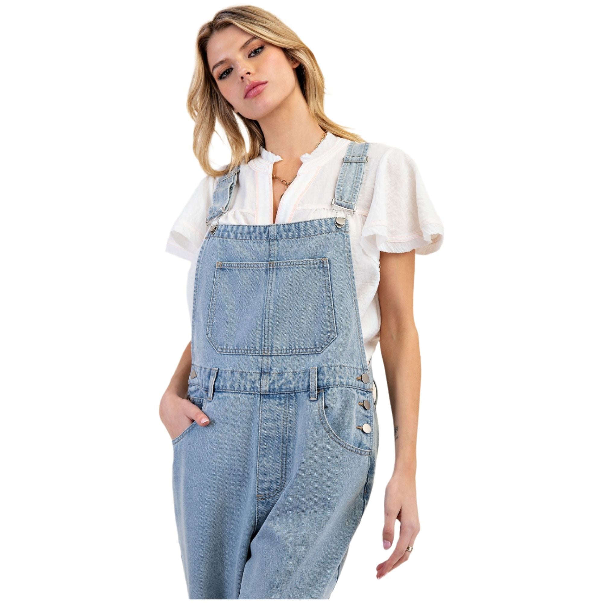 Women's Washed Denim Overalls EB90075 - Crazy House Western Wear