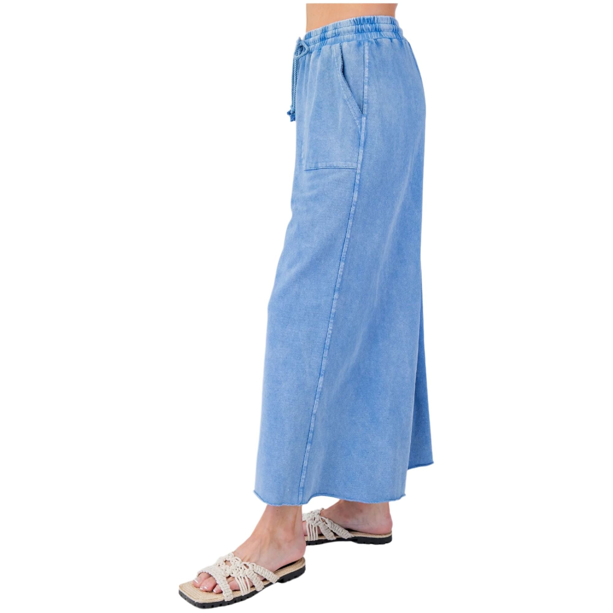 Women's Washed Terry Knit Wide Leg Pants EB40128 - Crazy House Western Wear