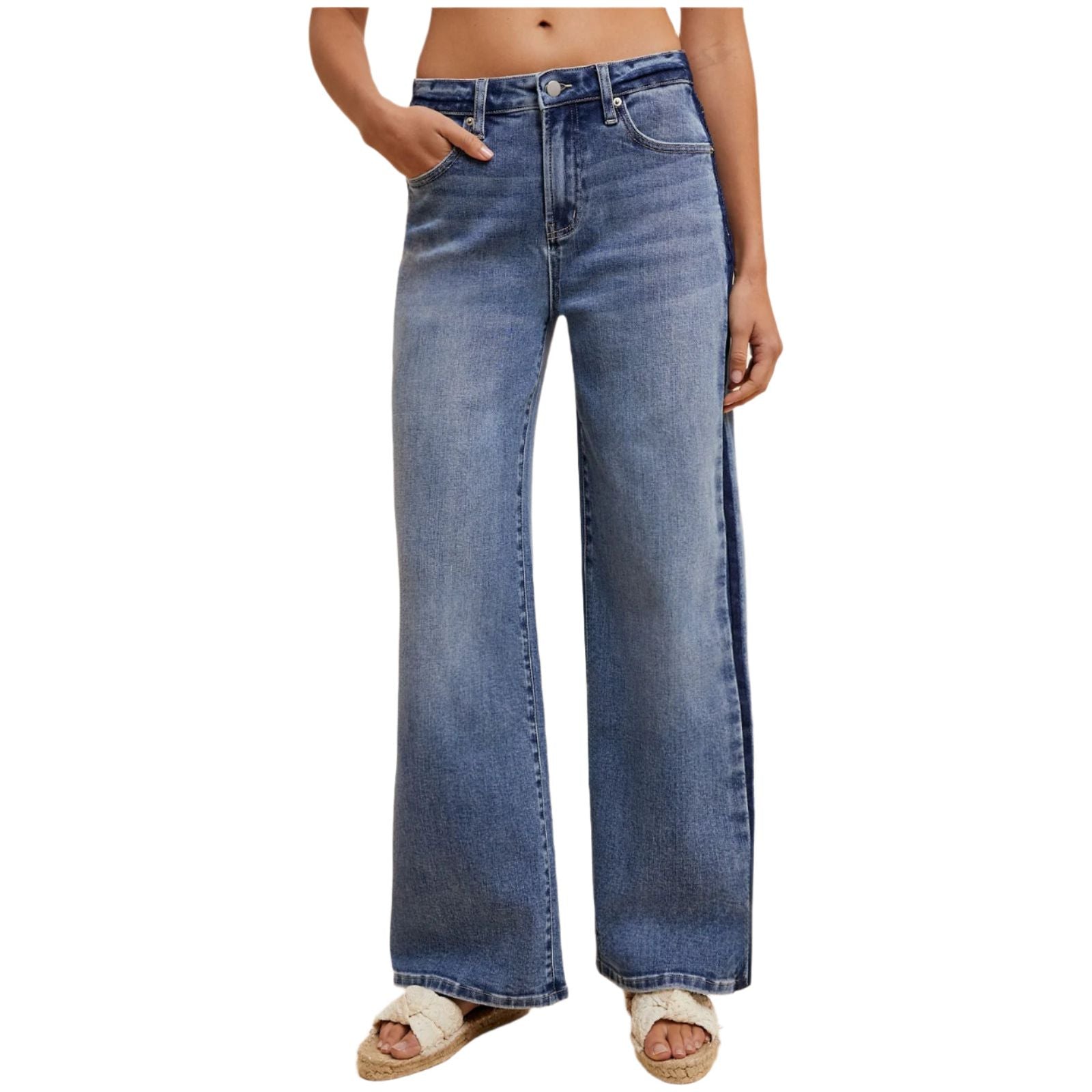 Women's Stretch Side Stripe High Rise Baggy Str Leg Jean AP6365 - Crazy House Western Wear