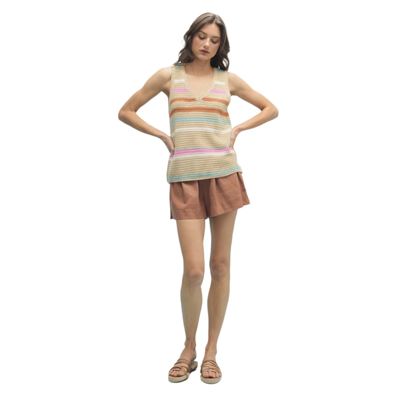 Women's Multi-color Striped Sweater Tank WL25-10472 - Crazy House Western Wear