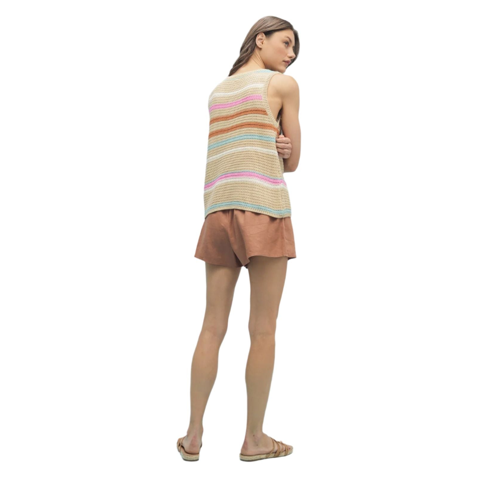 Women's Multi-color Striped Sweater Tank WL25-10472 - Crazy House Western Wear