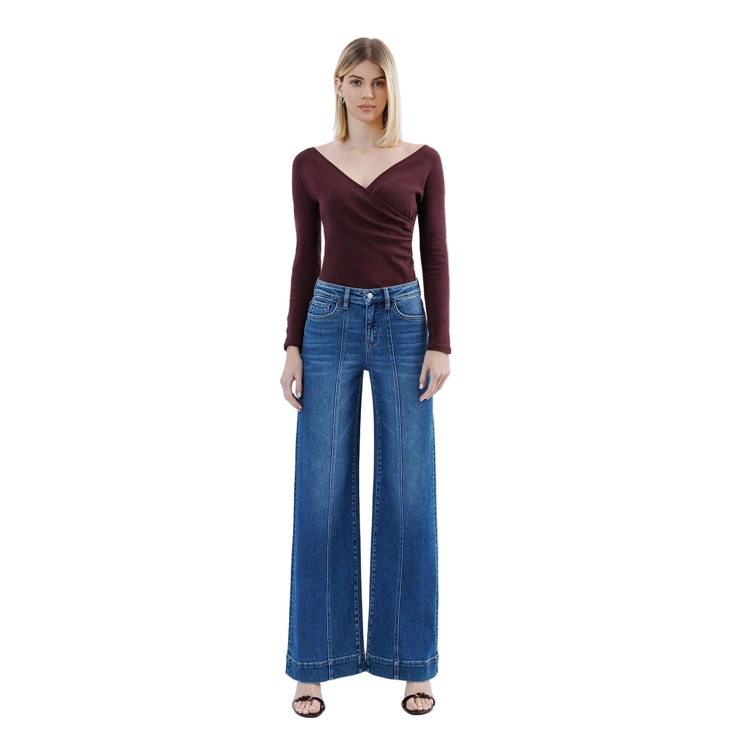 Women's Flying Monkey High Rise Trouser Hem Extreme Wide Leg Jeans F6014