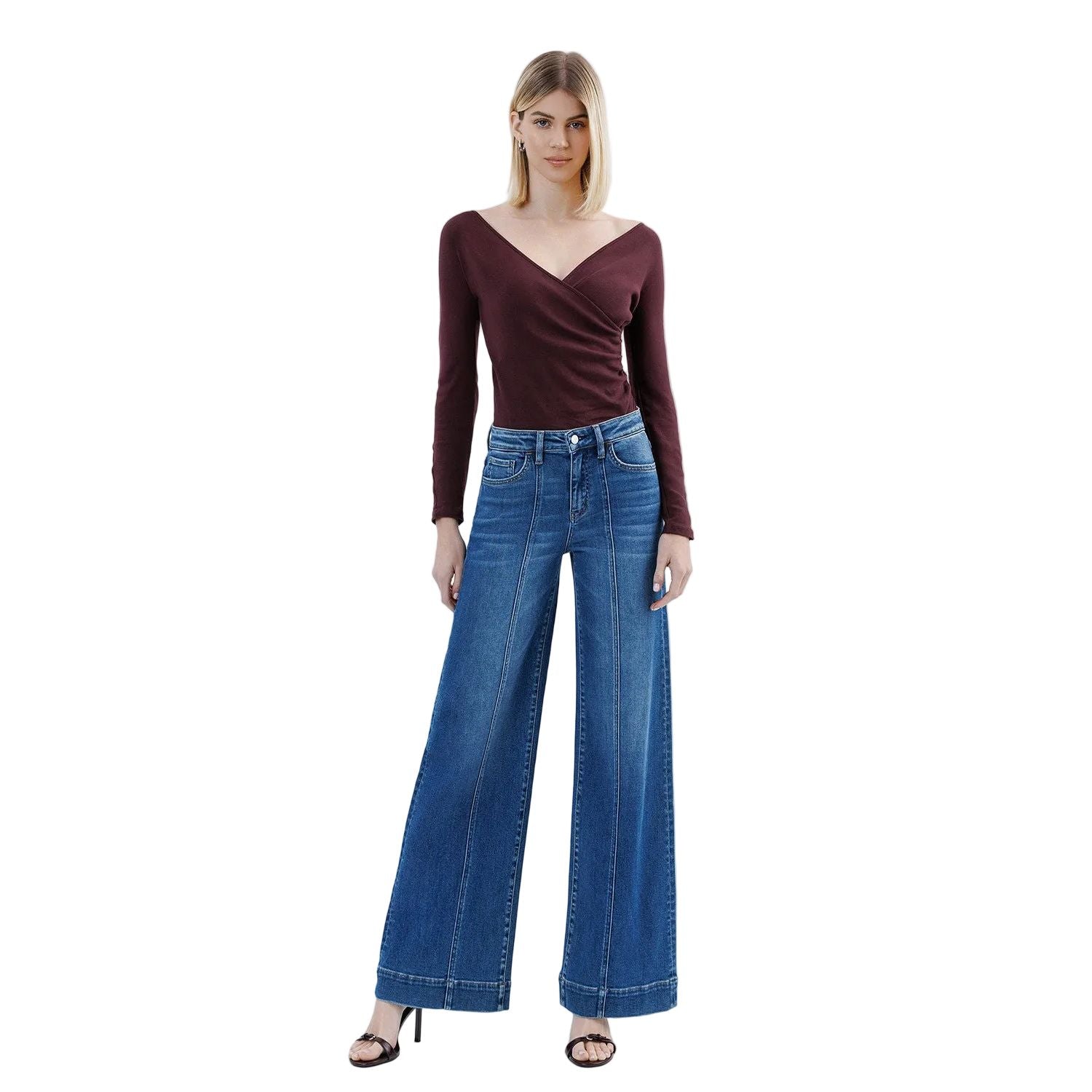 Women's Flying Monkey High Rise Trouser Hem Extreme Wide Leg Jeans F6014