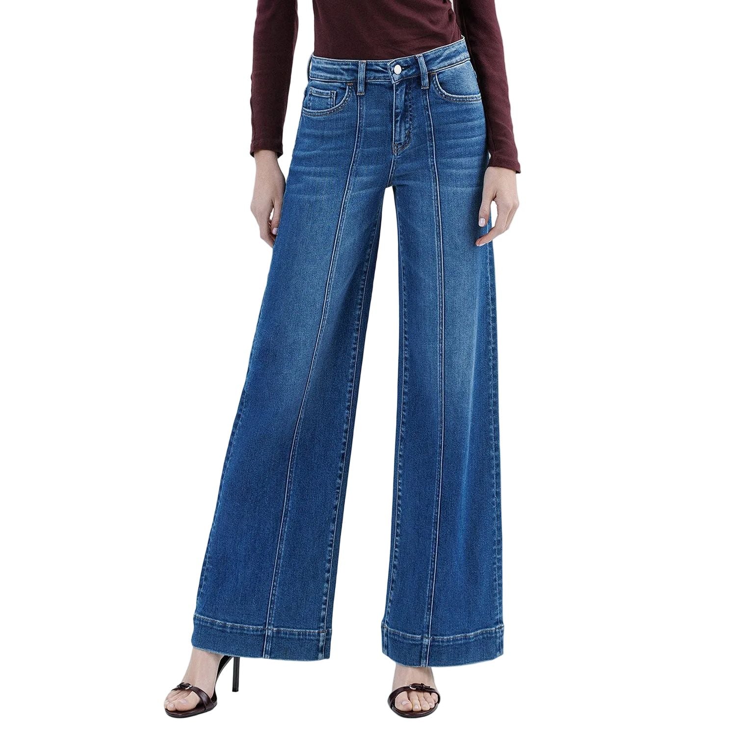 Women's Flying Monkey High Rise Trouser Hem Extreme Wide Leg Jeans F6014