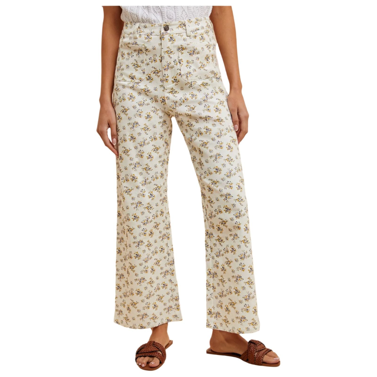 Women's Ditsy Printed Front Pocket Stretch Wide Leg Jeans AP6329 - Crazy House Western Wear