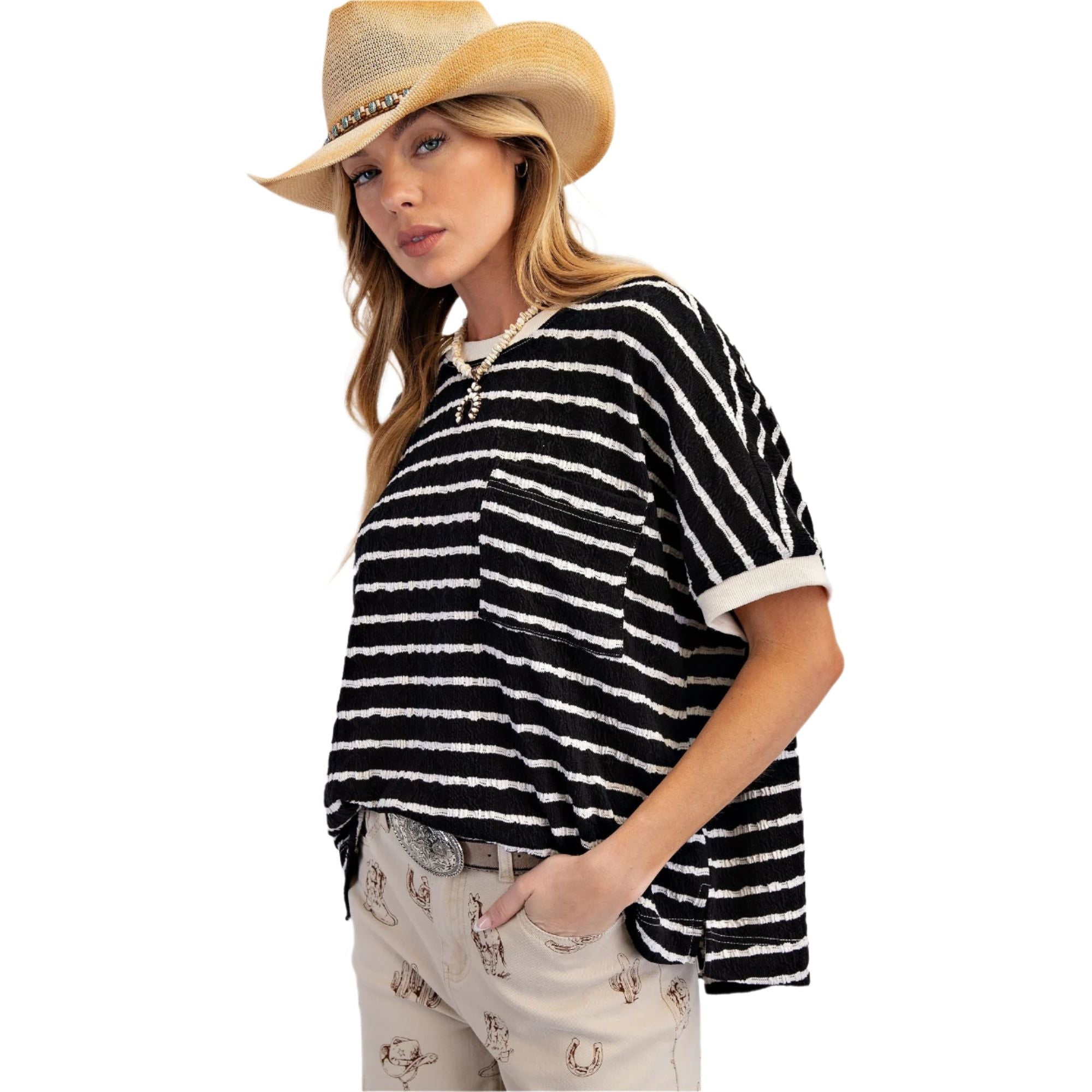 Women's Texured Stripe Knit Top ET18902 - Crazy House Western Wear