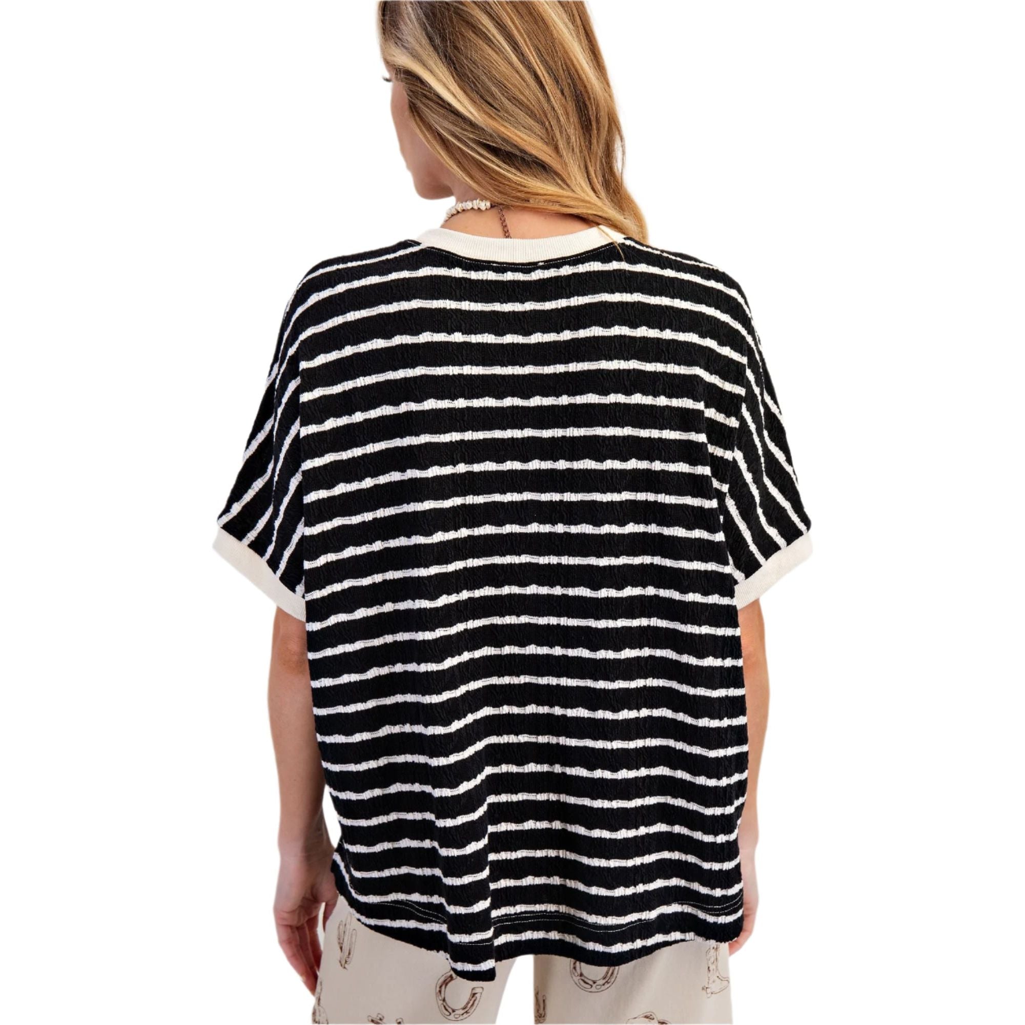 Women's Texured Stripe Knit Top ET18902 - Crazy House Western Wear