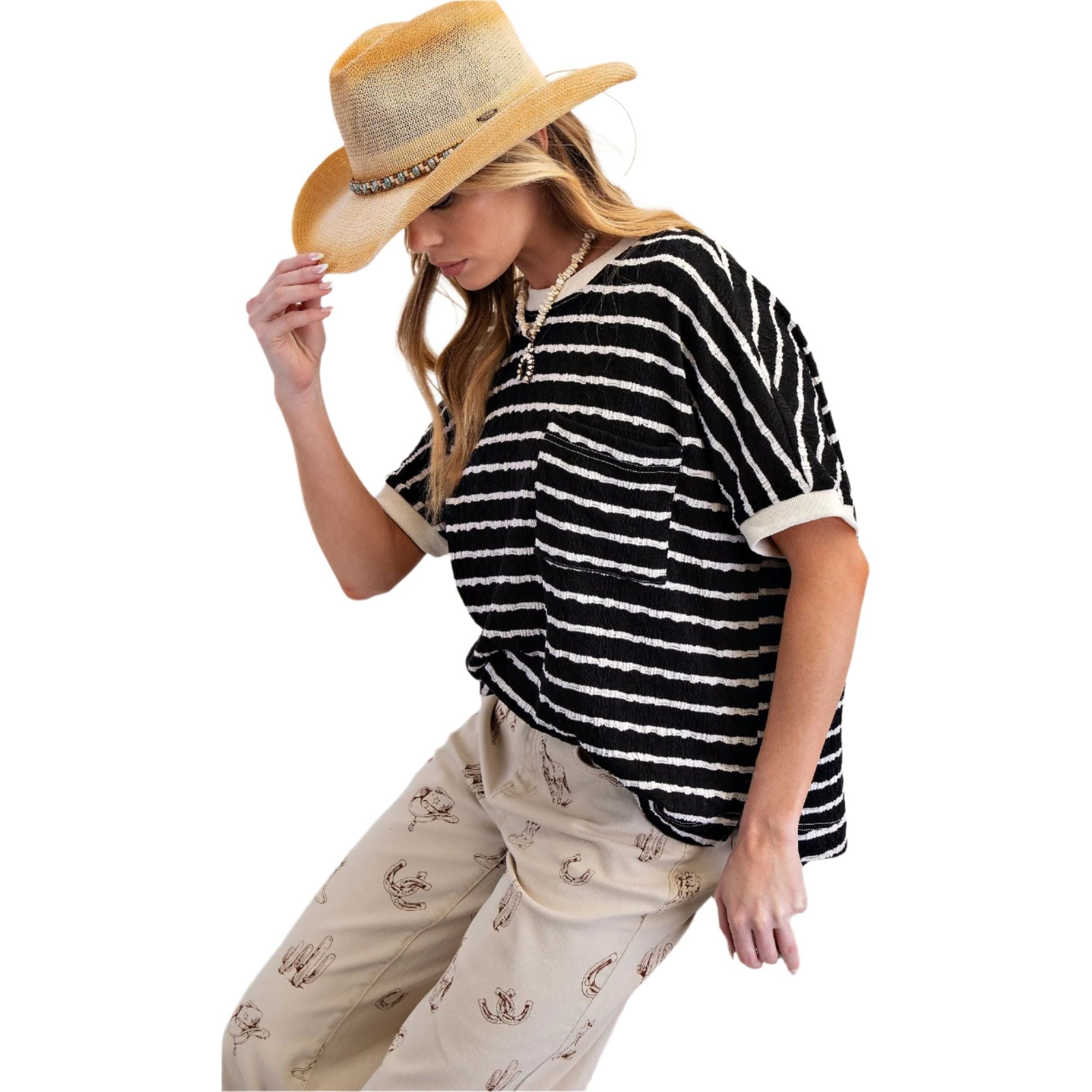 Women's Texured Stripe Knit Top ET18902 - Crazy House Western Wear