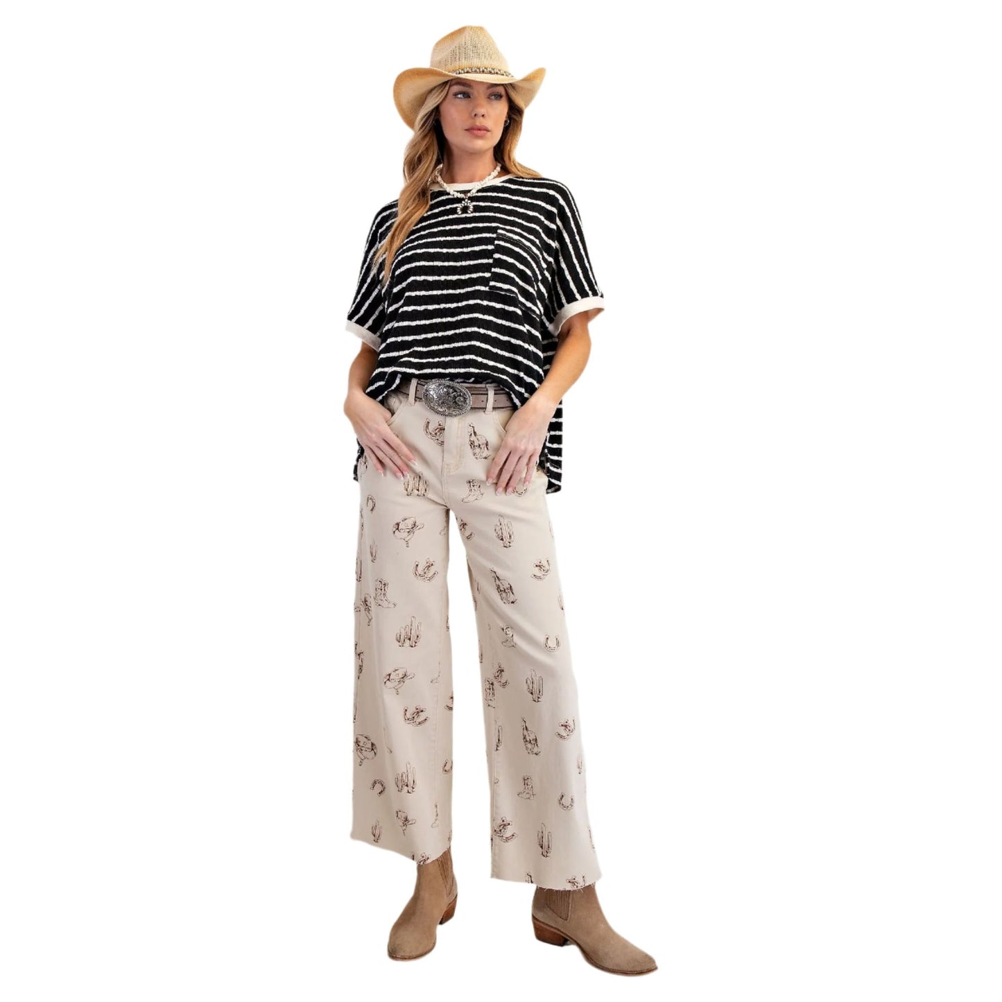 Women's Texured Stripe Knit Top ET18902 - Crazy House Western Wear