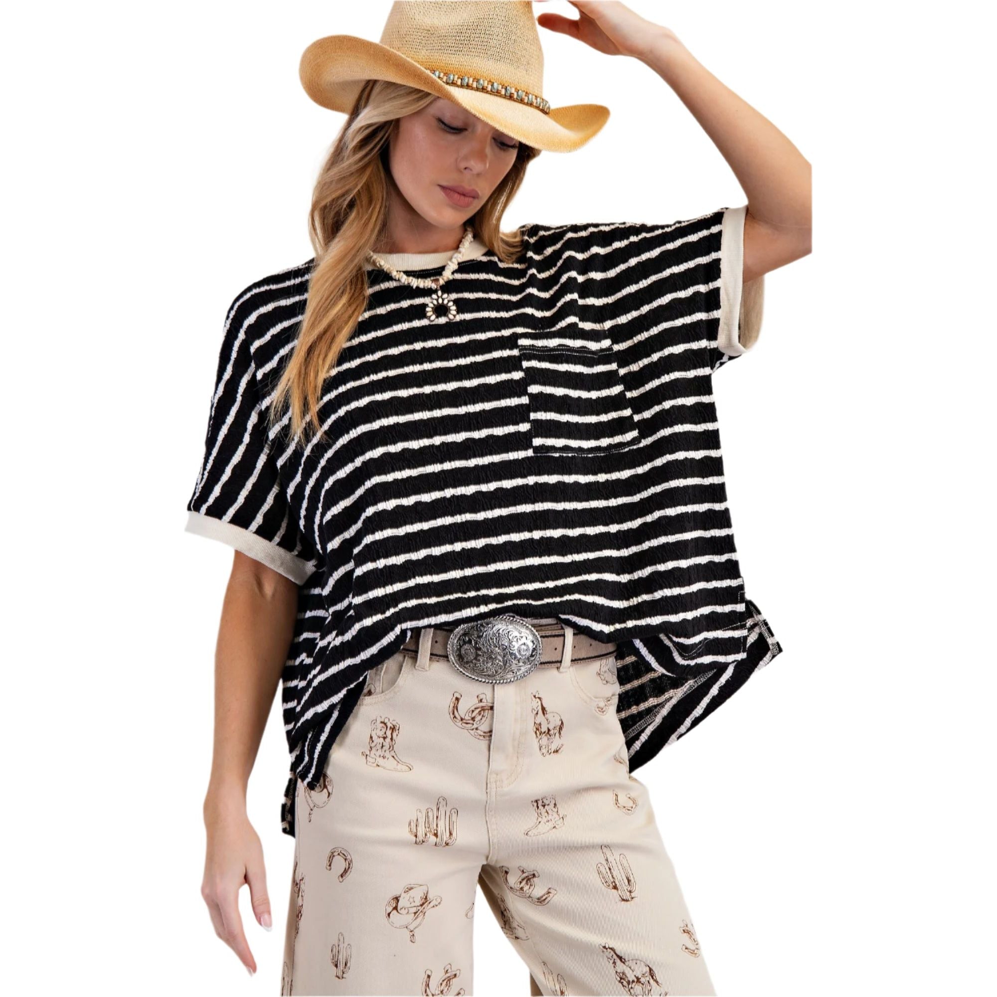 Women's Texured Stripe Knit Top ET18902 - Crazy House Western Wear