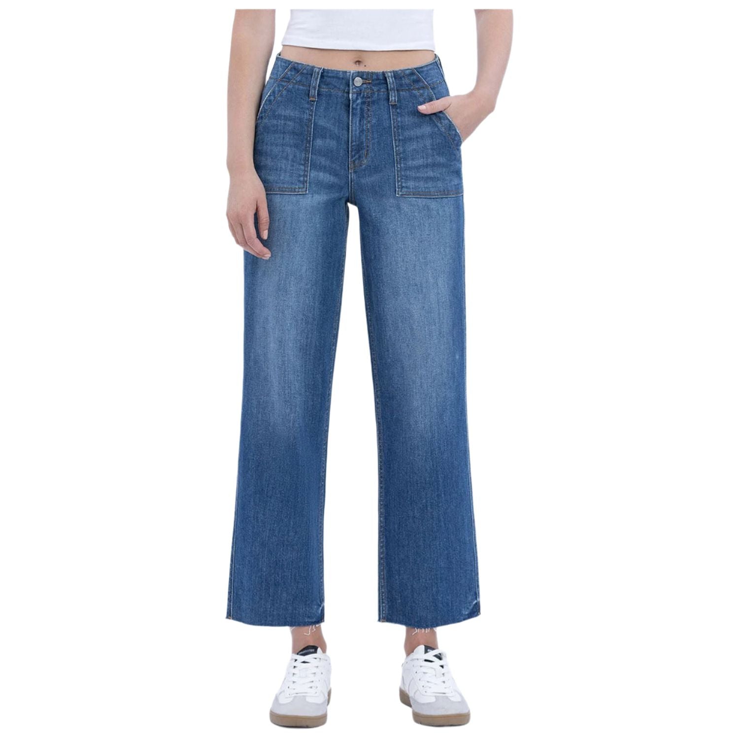 Women's High Rise Crop Utility Pocket Straight Jeans LV1355 - Crazy House Western Wear