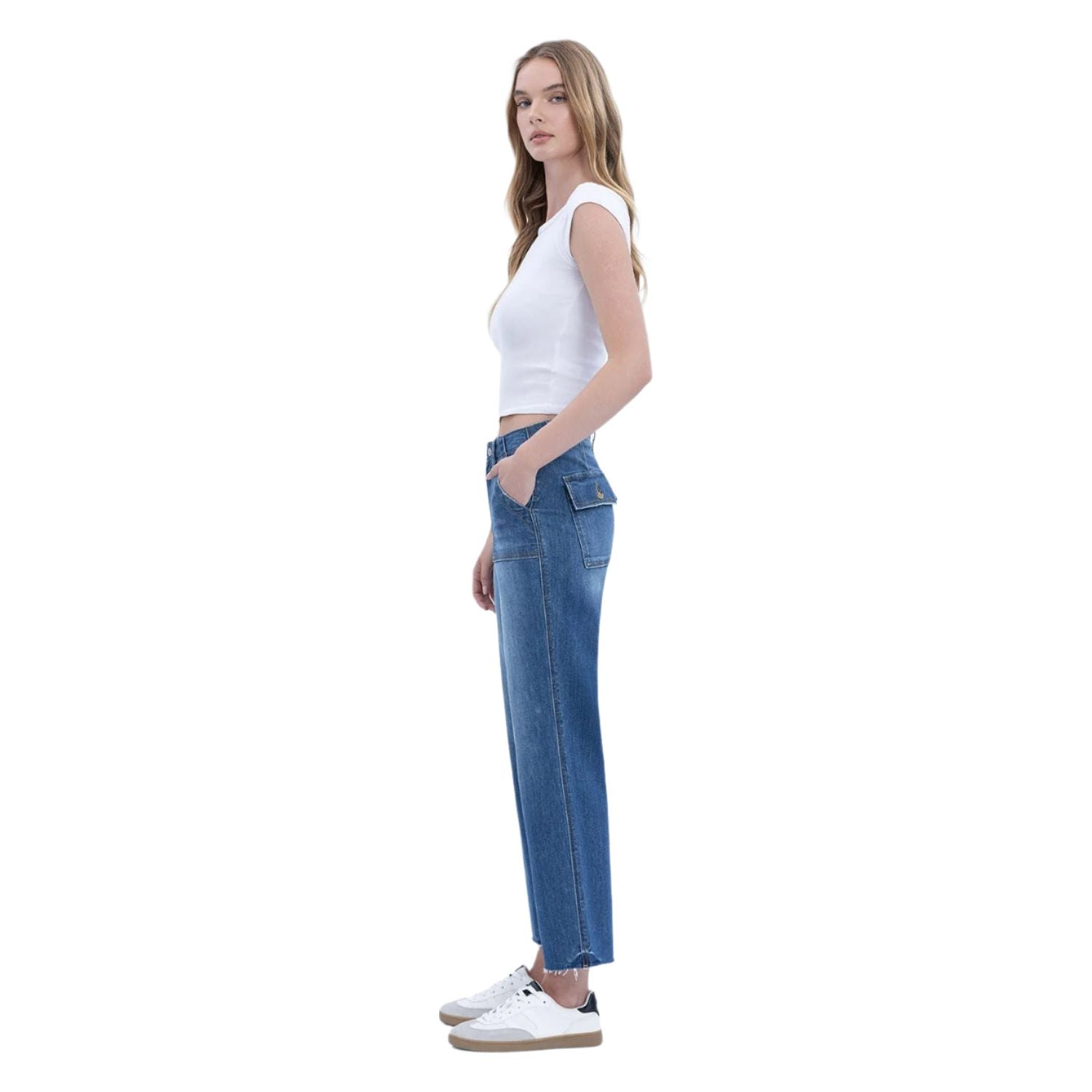 Women's High Rise Crop Utility Pocket Straight Jeans LV1355 - Crazy House Western Wear