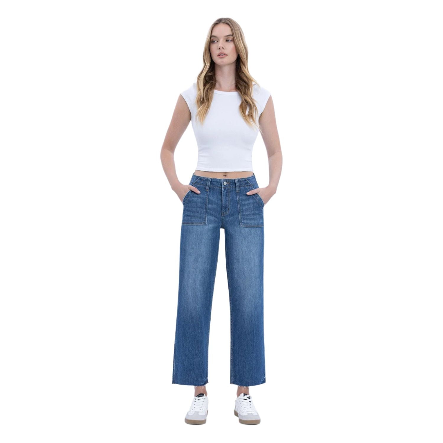 Women's High Rise Crop Utility Pocket Straight Jeans LV1355 - Crazy House Western Wear