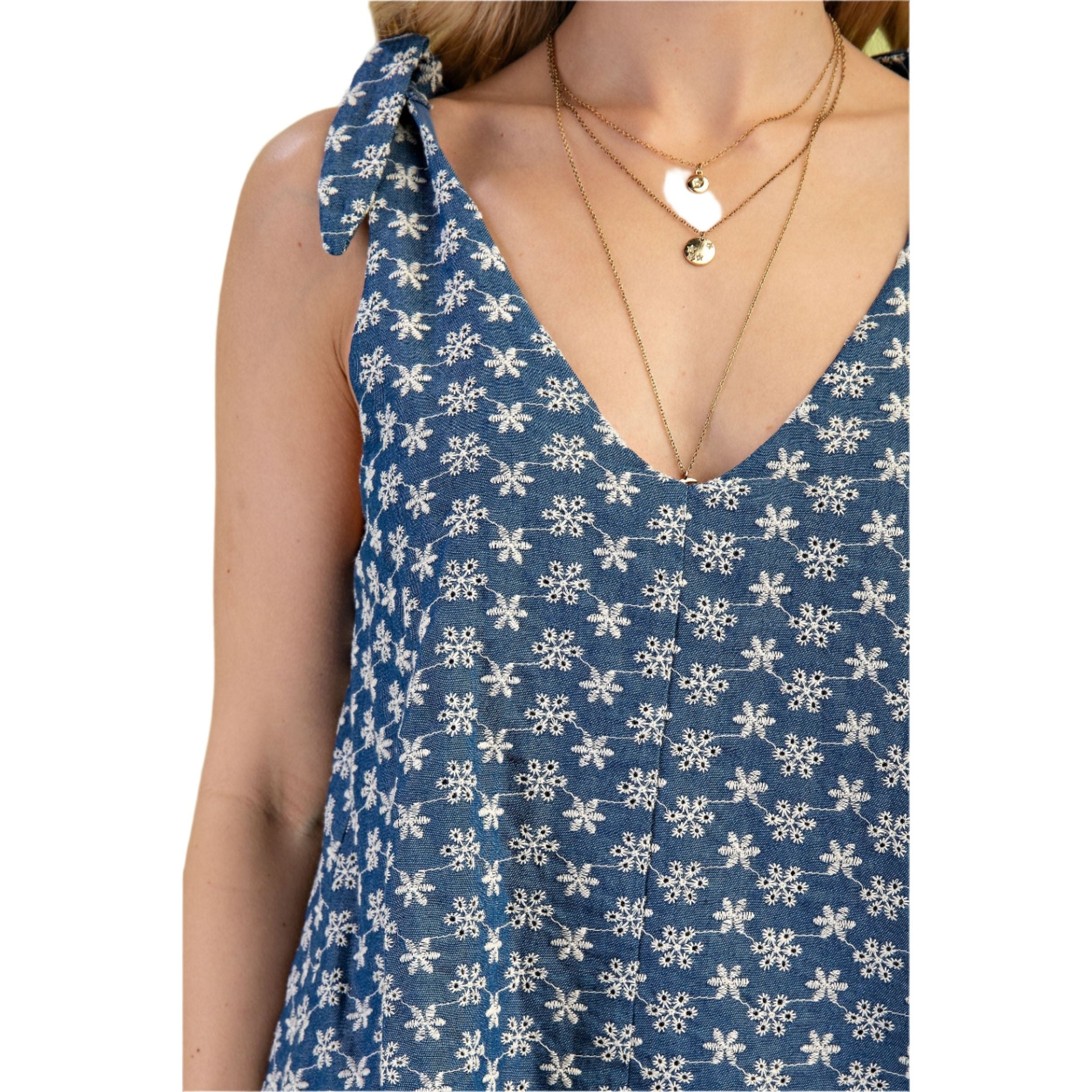 Women's Floral Embroidered Denim Set Illusion Jumpsuit TG1640 - Crazy House Western Wear