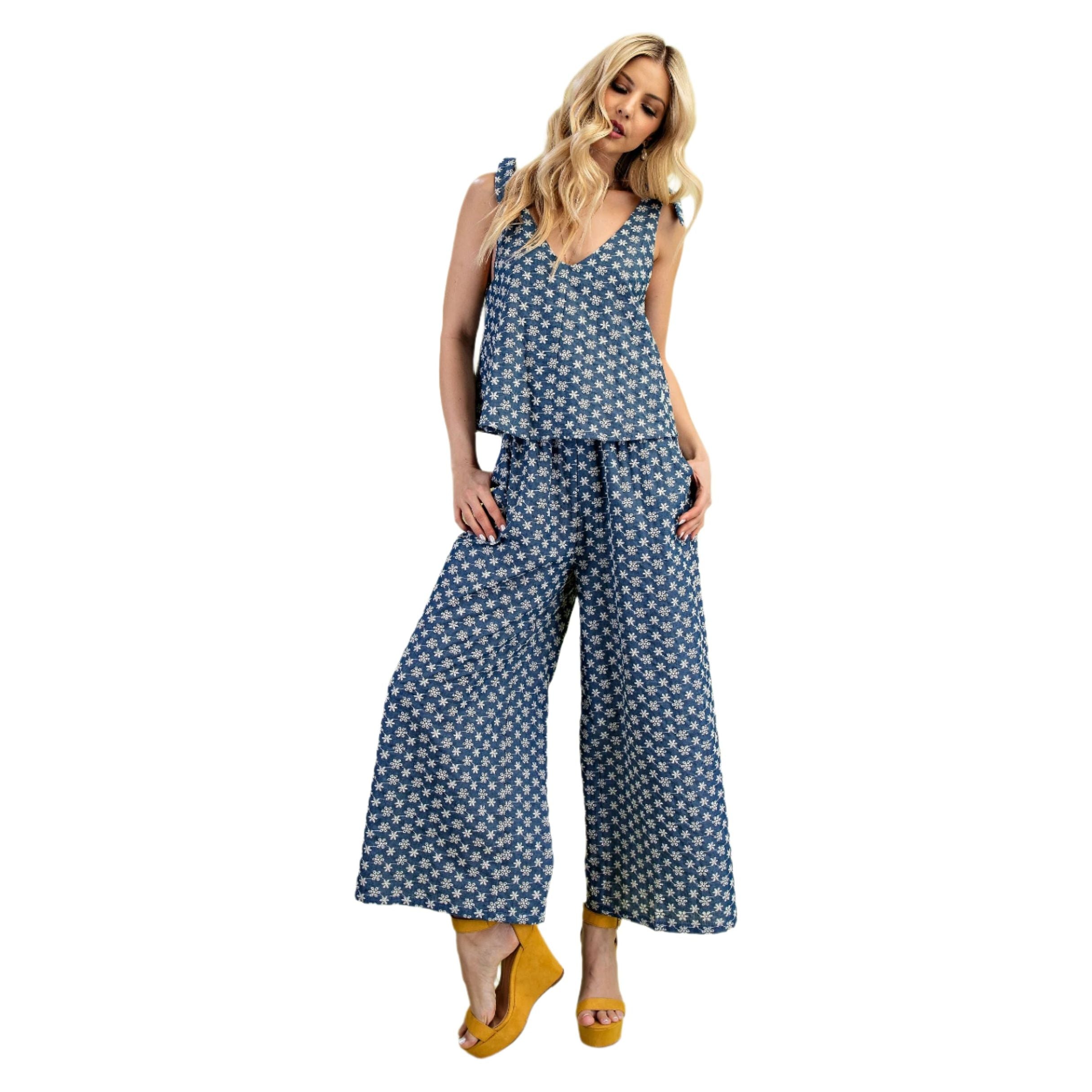 Women's Floral Embroidered Denim Set Illusion Jumpsuit TG1640 - Crazy House Western Wear
