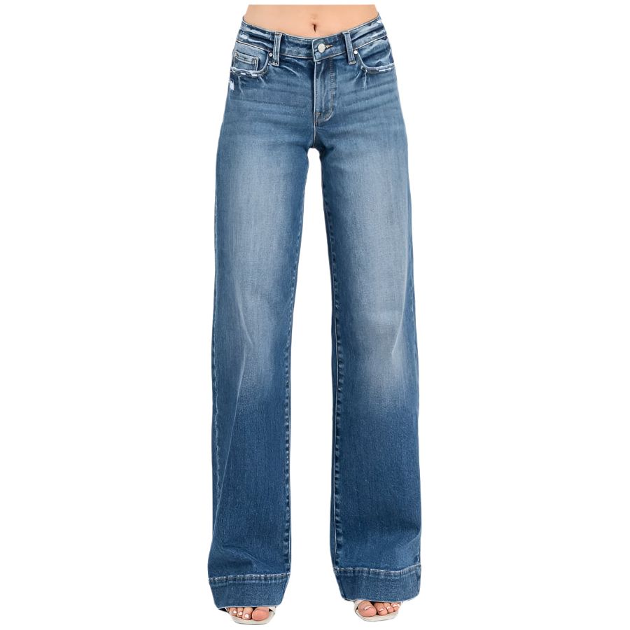 Women's Mid Rise Stretch Trouser Wide Leg Jeans P1365W - Crazy House Western Wear