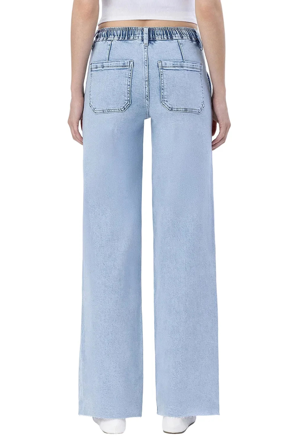 Women's High Rise Drawstring Waistband Wide Leg Jeans