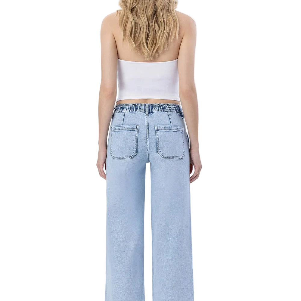 Women's High Rise Drawstring Waistband Wide Leg Jeans