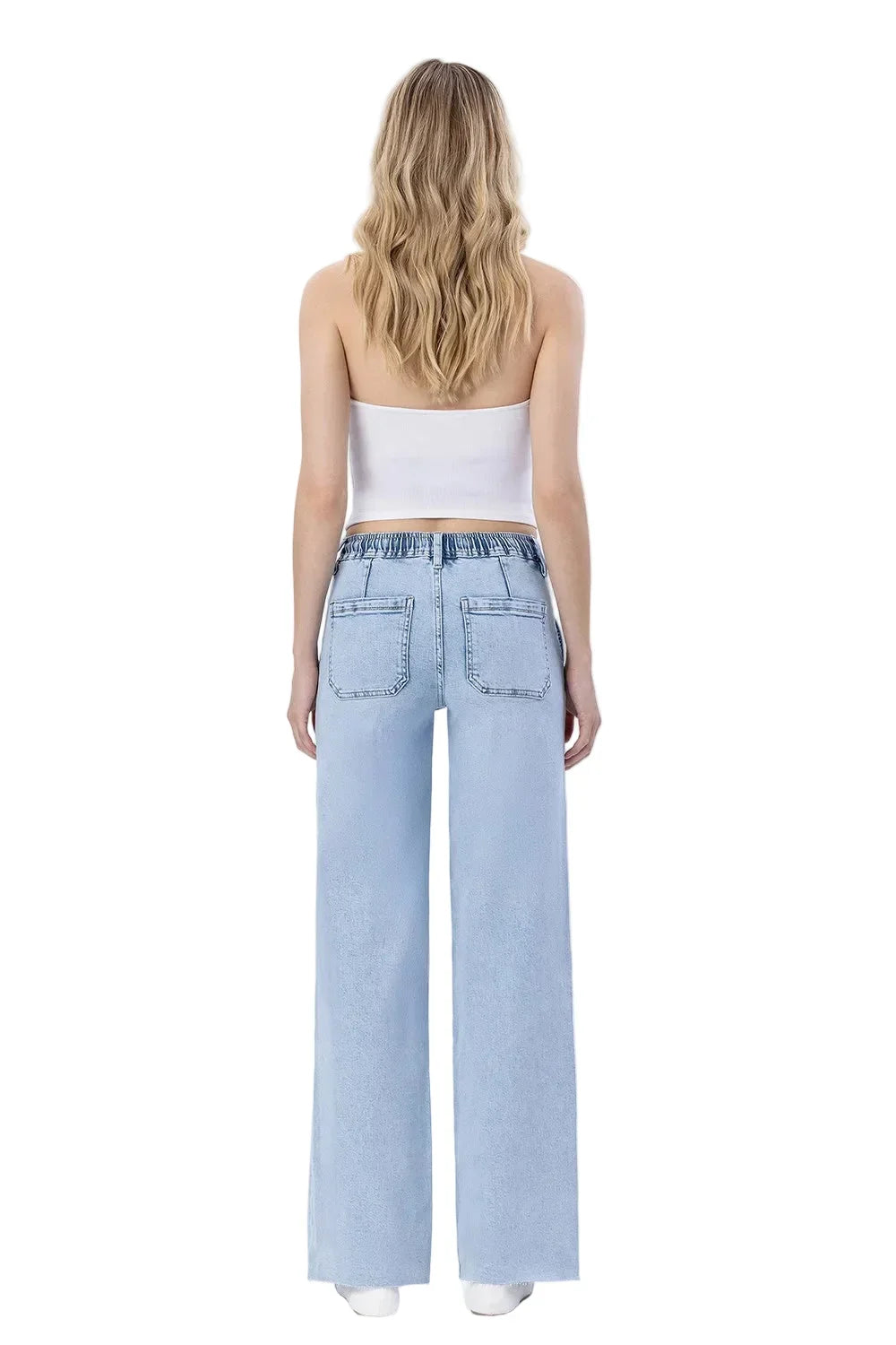 Women's High Rise Drawstring Waistband Wide Leg Jeans