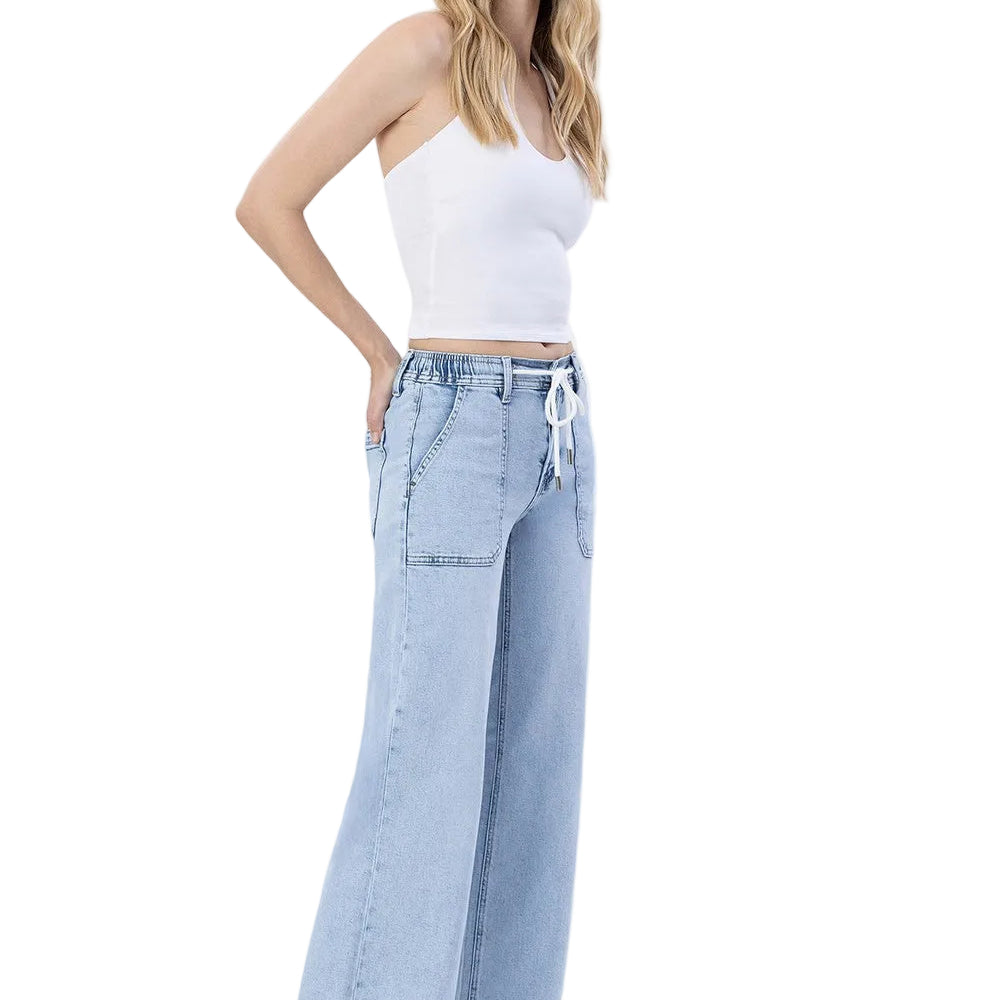 Women's High Rise Drawstring Waistband Wide Leg Jeans