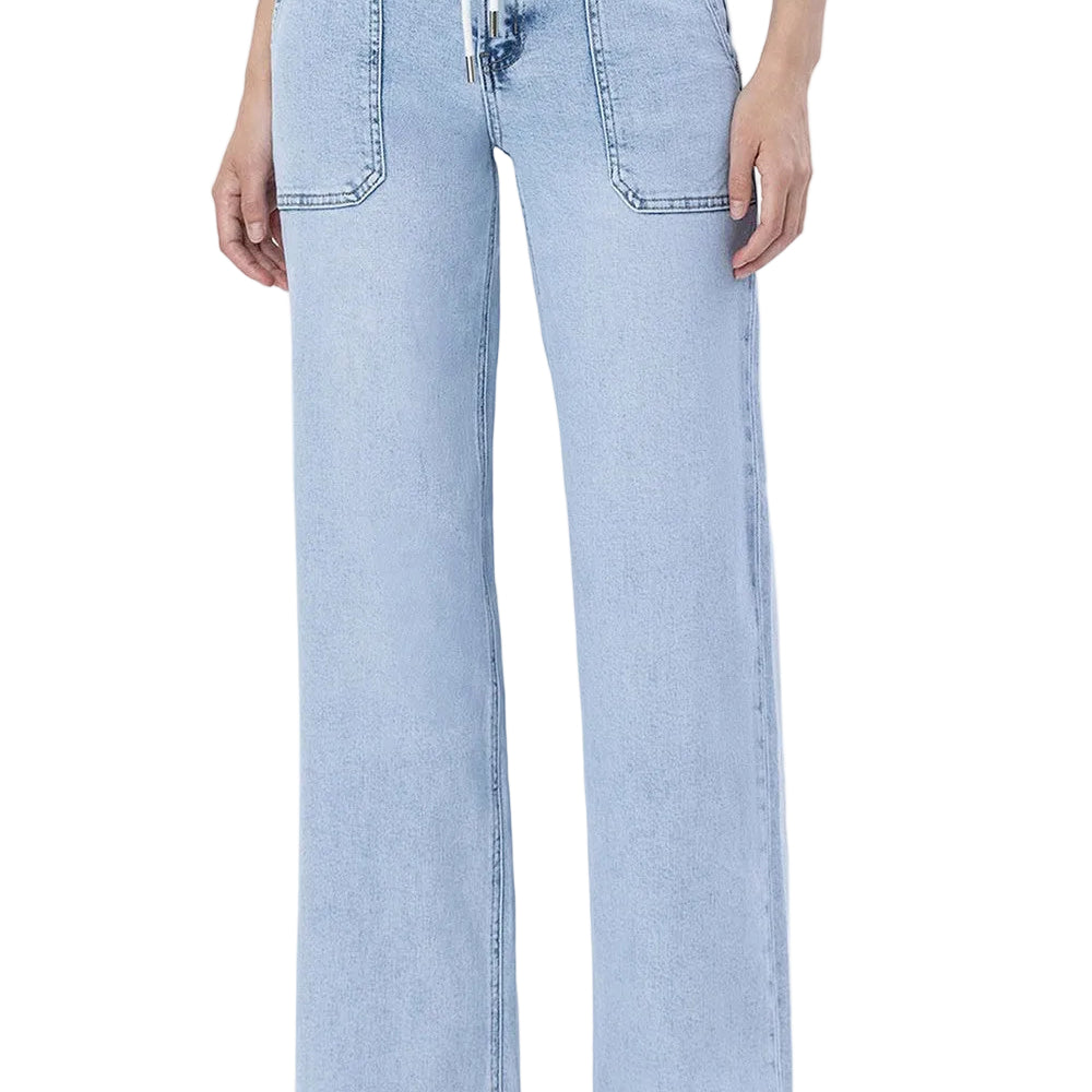 Women's High Rise Drawstring Waistband Wide Leg Jeans