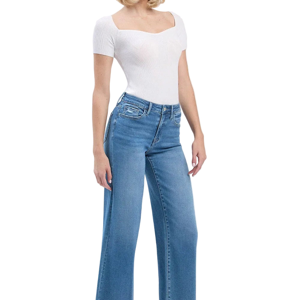 Women's Vervet High RIse Clean Cut Raw Hem Cropped Wide Leg Jeans V3632