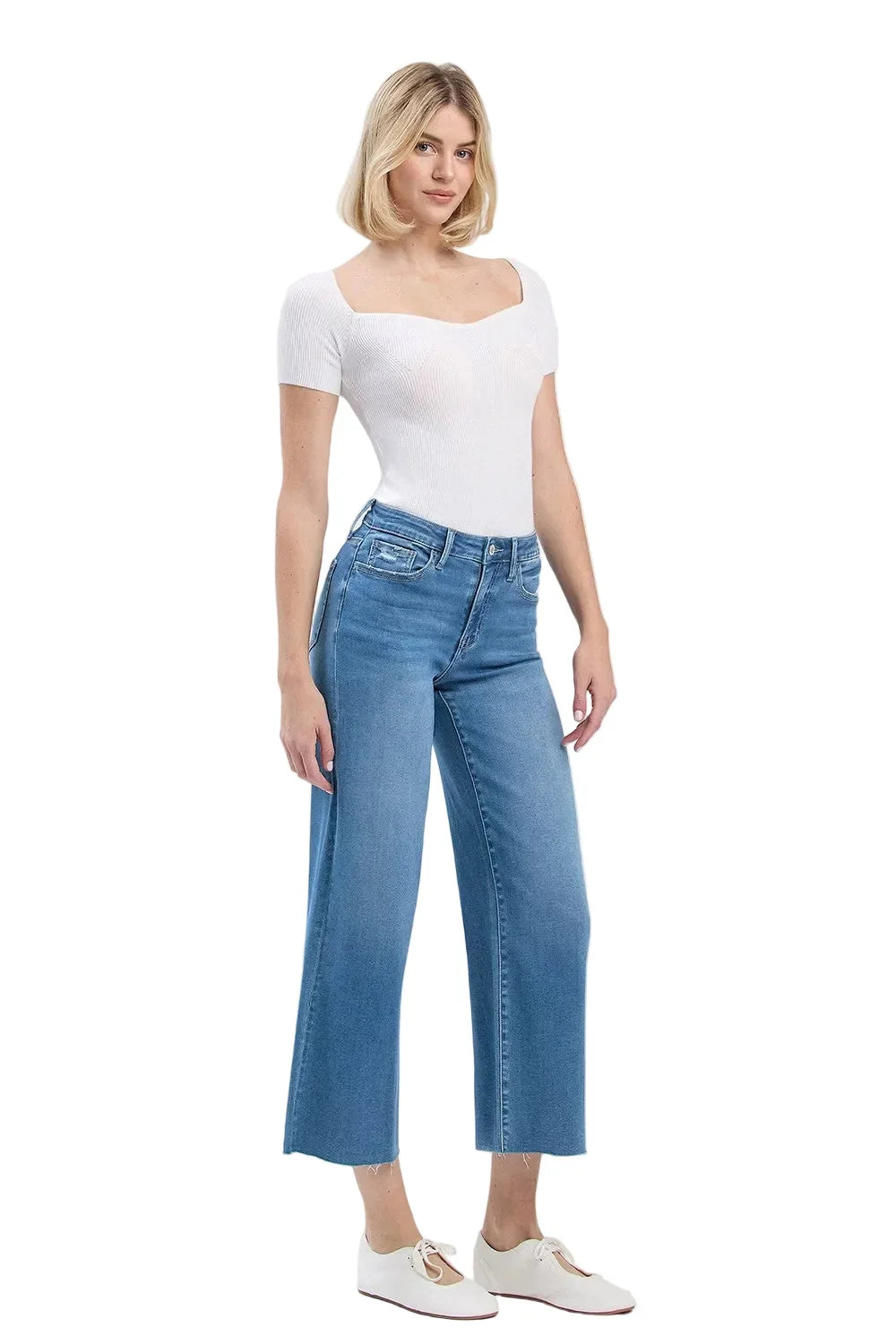 Women's Vervet High RIse Clean Cut Raw Hem Cropped Wide Leg Jeans V3632