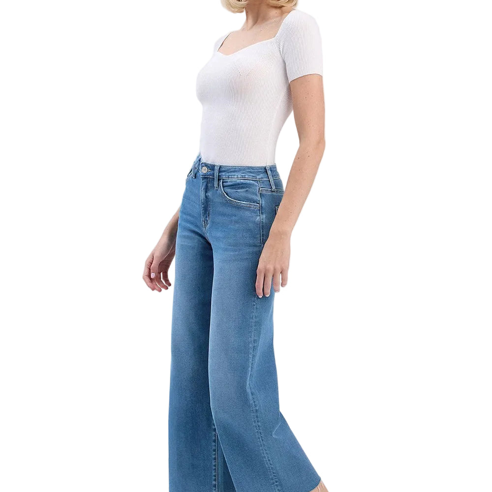 Women's Vervet High RIse Clean Cut Raw Hem Cropped Wide Leg Jeans V3632