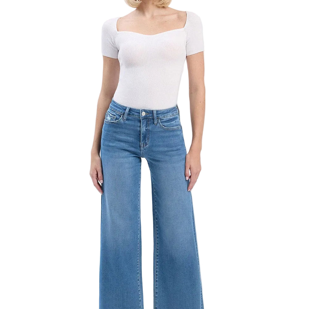 Women's Vervet High RIse Clean Cut Raw Hem Cropped Wide Leg Jeans V3632