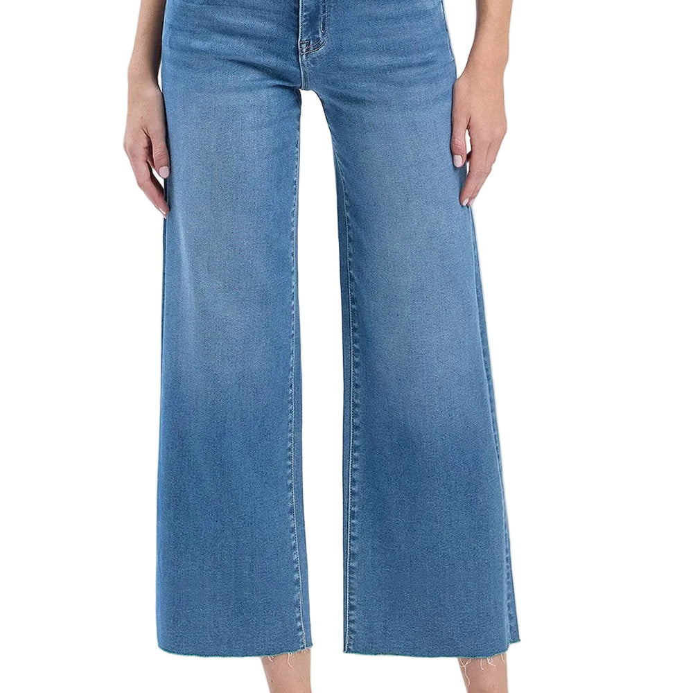Women's Vervet High RIse Clean Cut Raw Hem Cropped Wide Leg Jeans V3632