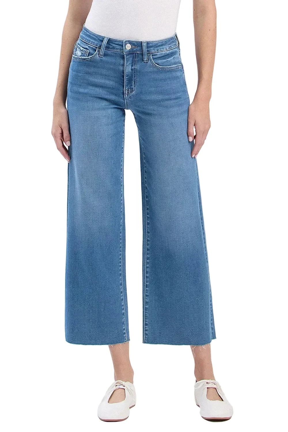 Women's Vervet High RIse Clean Cut Raw Hem Cropped Wide Leg Jeans V3632