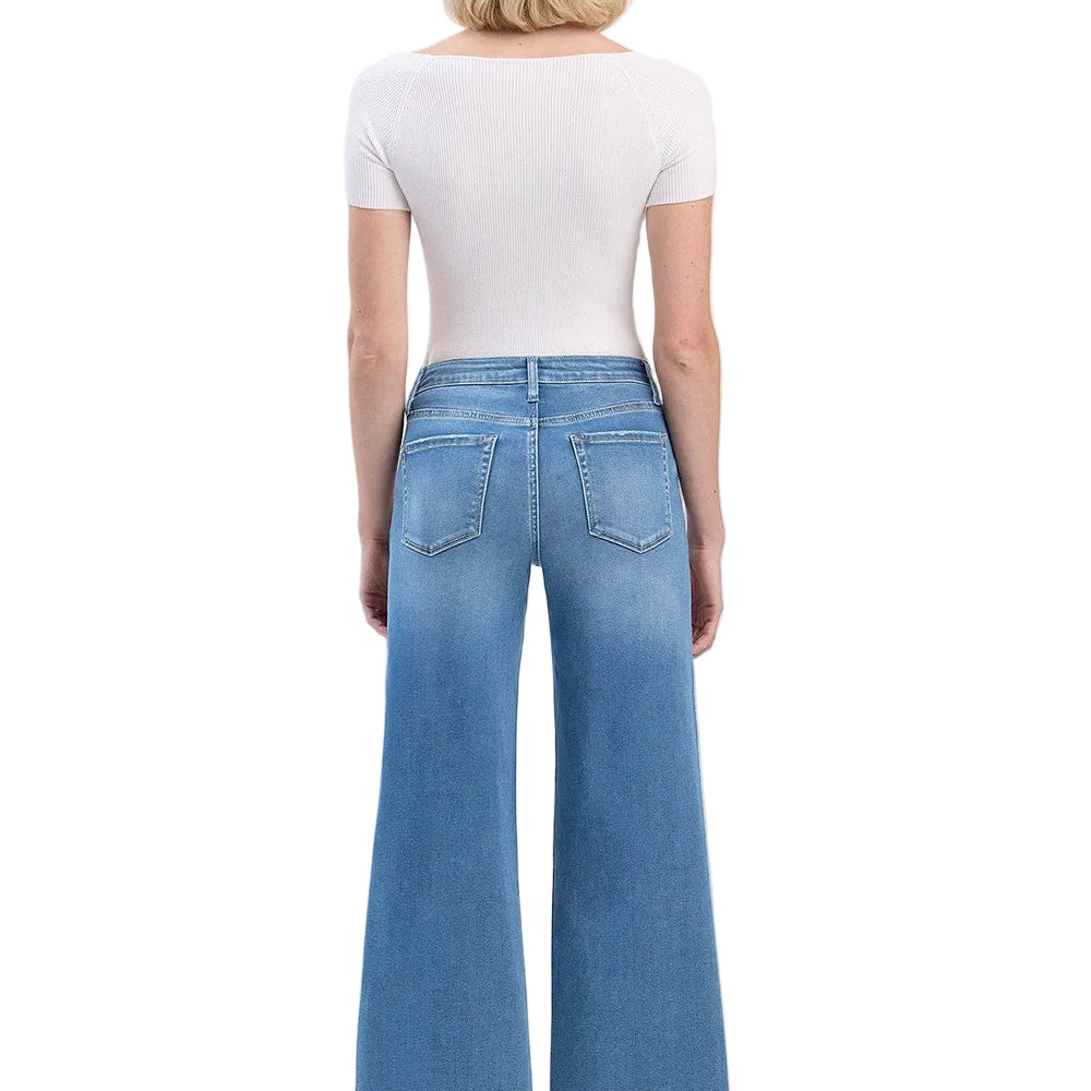 Women's Vervet High RIse Clean Cut Raw Hem Cropped Wide Leg Jeans V3632