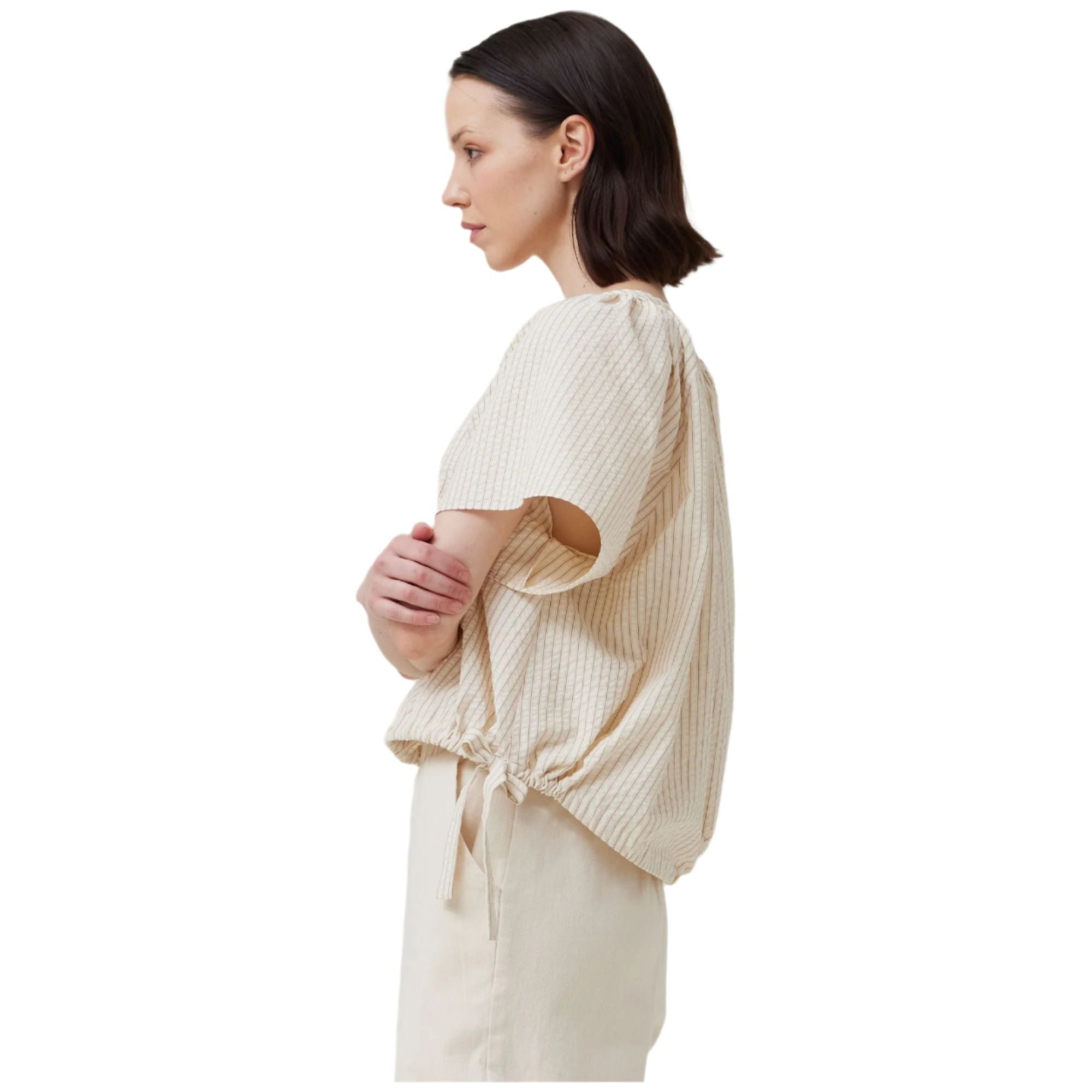 Women's Striped Side Ribbon Tie V-neck Short Shirt 41955DS - Crazy House Western Wear