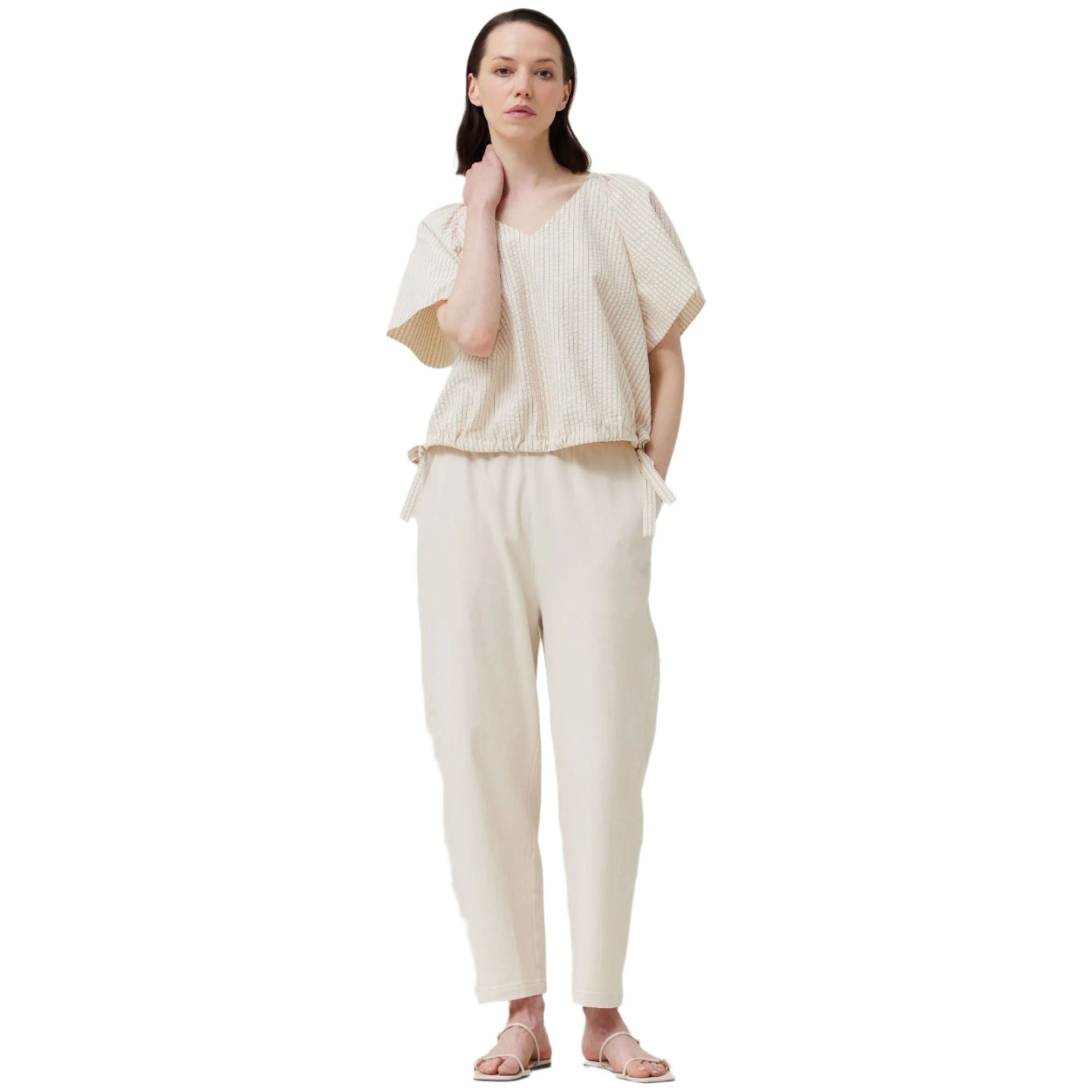 Women's Striped Side Ribbon Tie V-neck Short Shirt 41955DS - Crazy House Western Wear