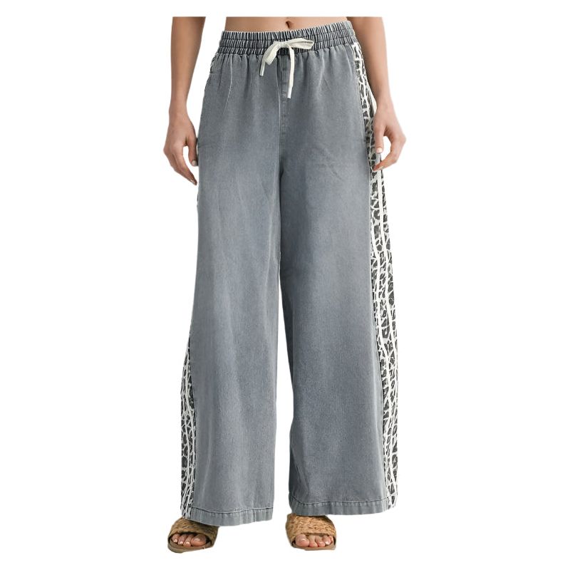 Women's Side Leopard Accent Wide Leg Pants B12506 - Crazy House Western Wear