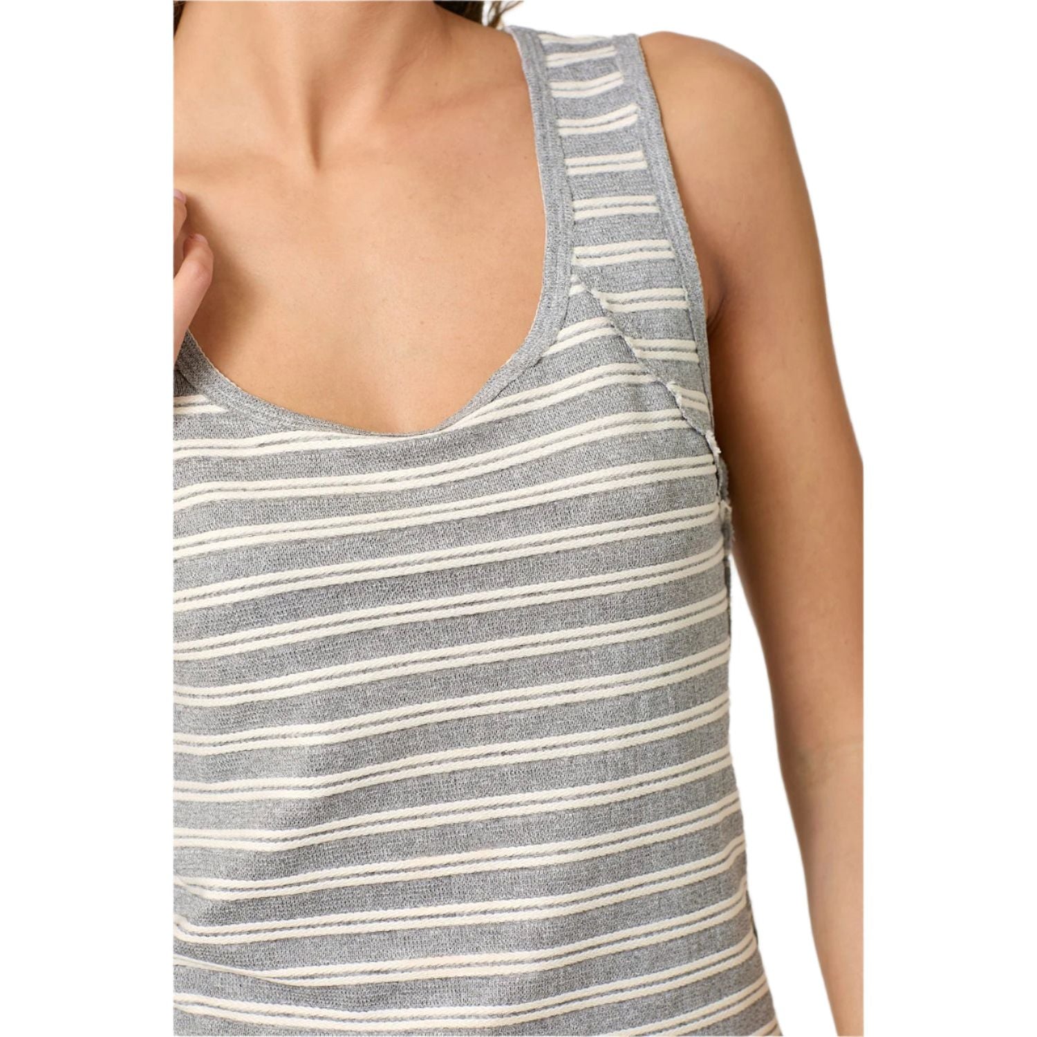 Women's Striped Raw Cut Edge Tank Top 61043 - Crazy House Western Wear