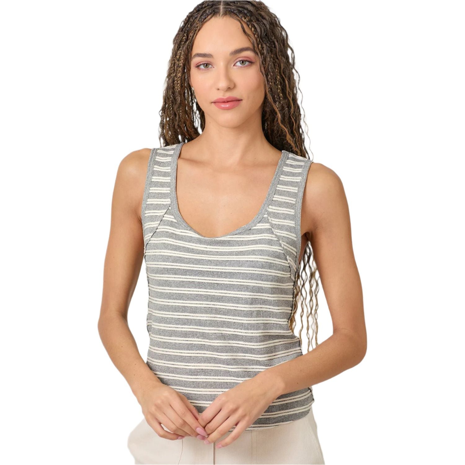 Women's Striped Raw Cut Edge Tank Top 61043 - Crazy House Western Wear