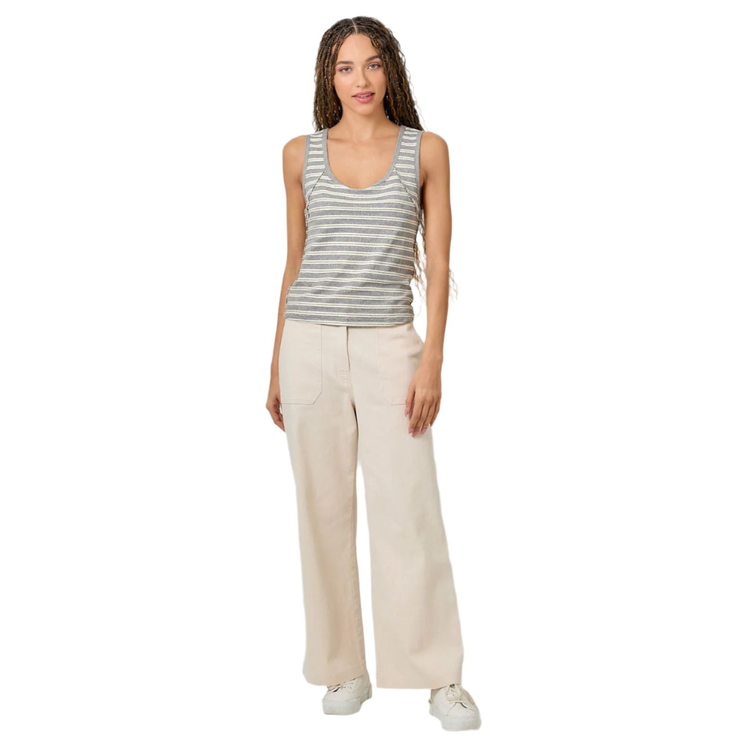 Women's Striped Raw Cut Edge Tank Top 61043 - Crazy House Western Wear