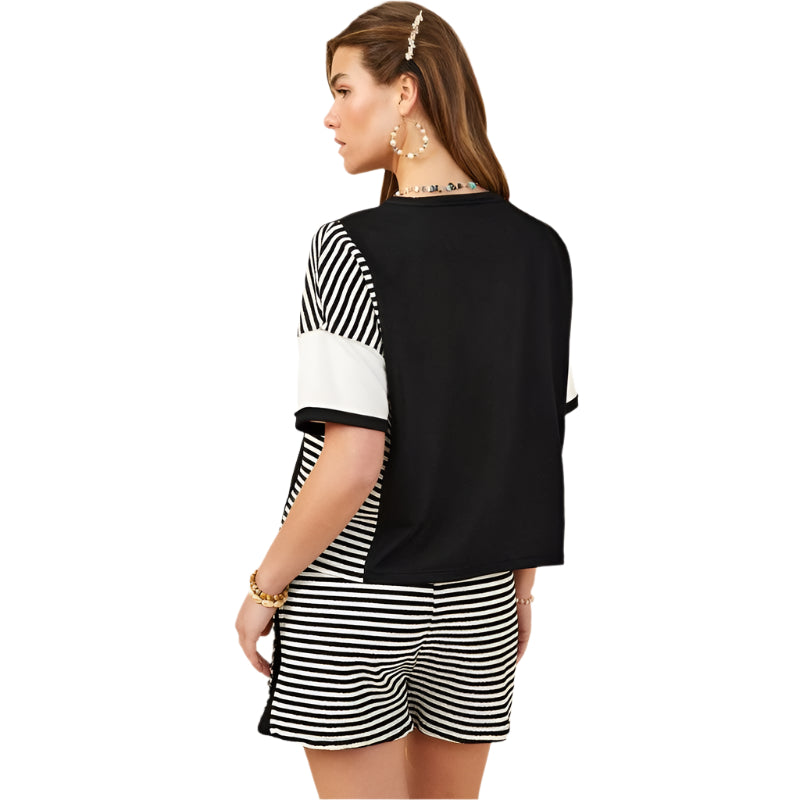 Women's Hayden Color block Stripe Insert Knit T-shirt HY9284 - Crazy House Western Wear