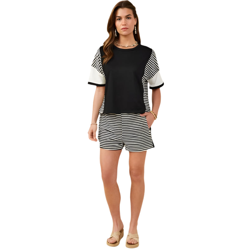 Women's Hayden Color block Stripe Insert Knit T-shirt HY9284 - Crazy House Western Wear