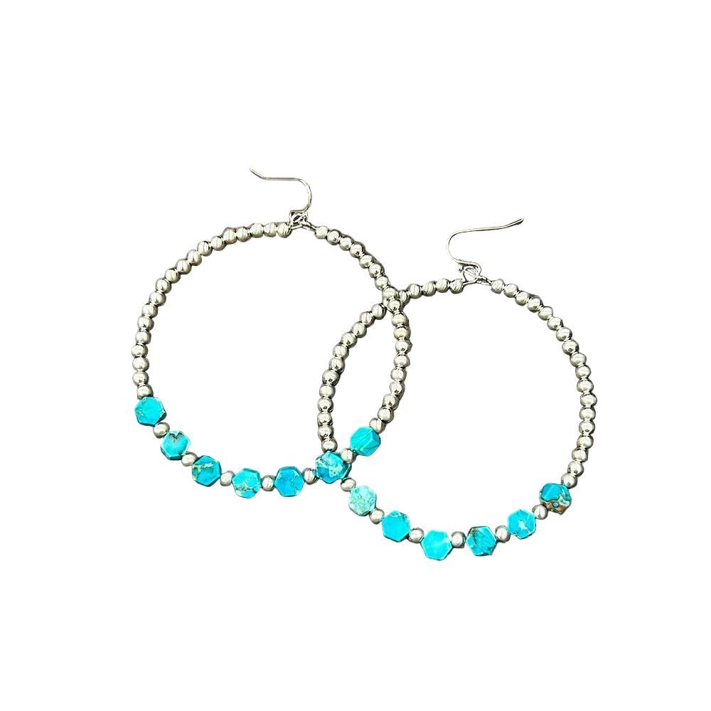 Women's Isac 65mm Silver Navajo Hexa Gemstone Hoop Earrings
