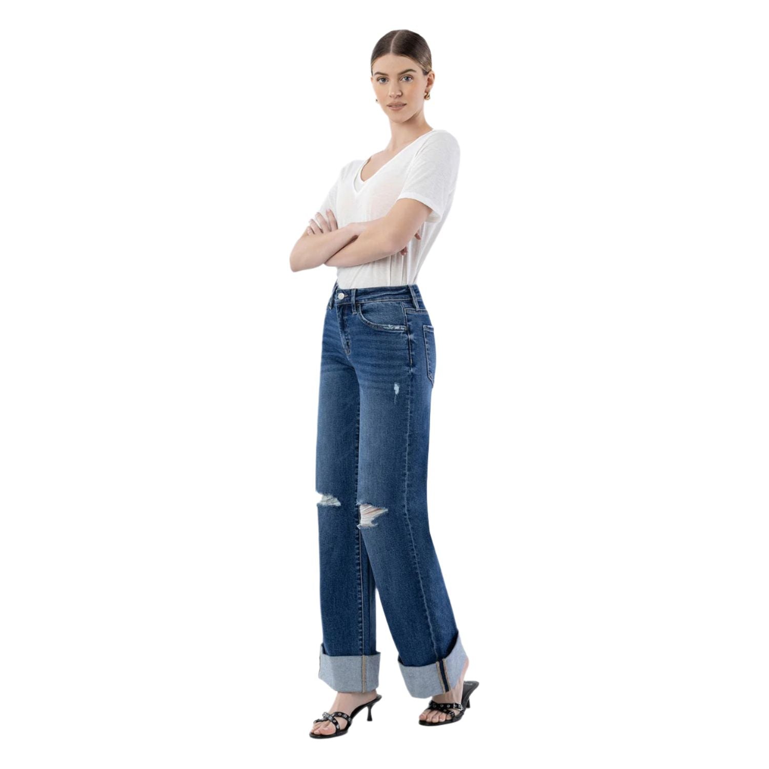 Women's Vervet High Rise Double Cuffed Wide Leg Jeans LV1830 - Crazy House Western Wear