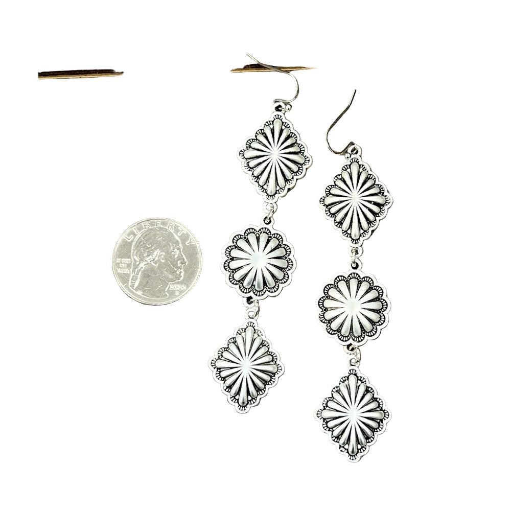 Women's Isac 3.2" Long Brass Concho Earrings