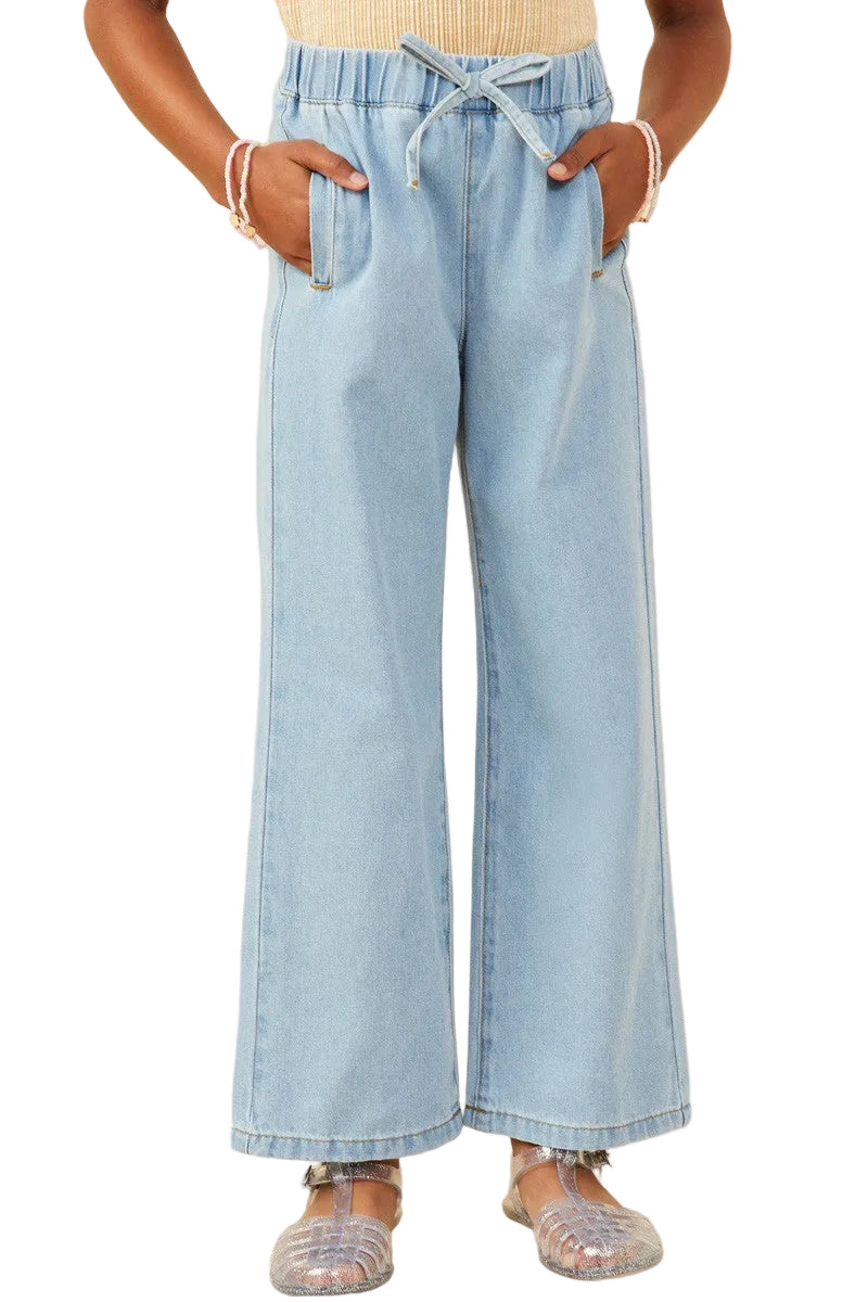 Hayden Girl's Wide Leg Drawstring Waist Denim Pants