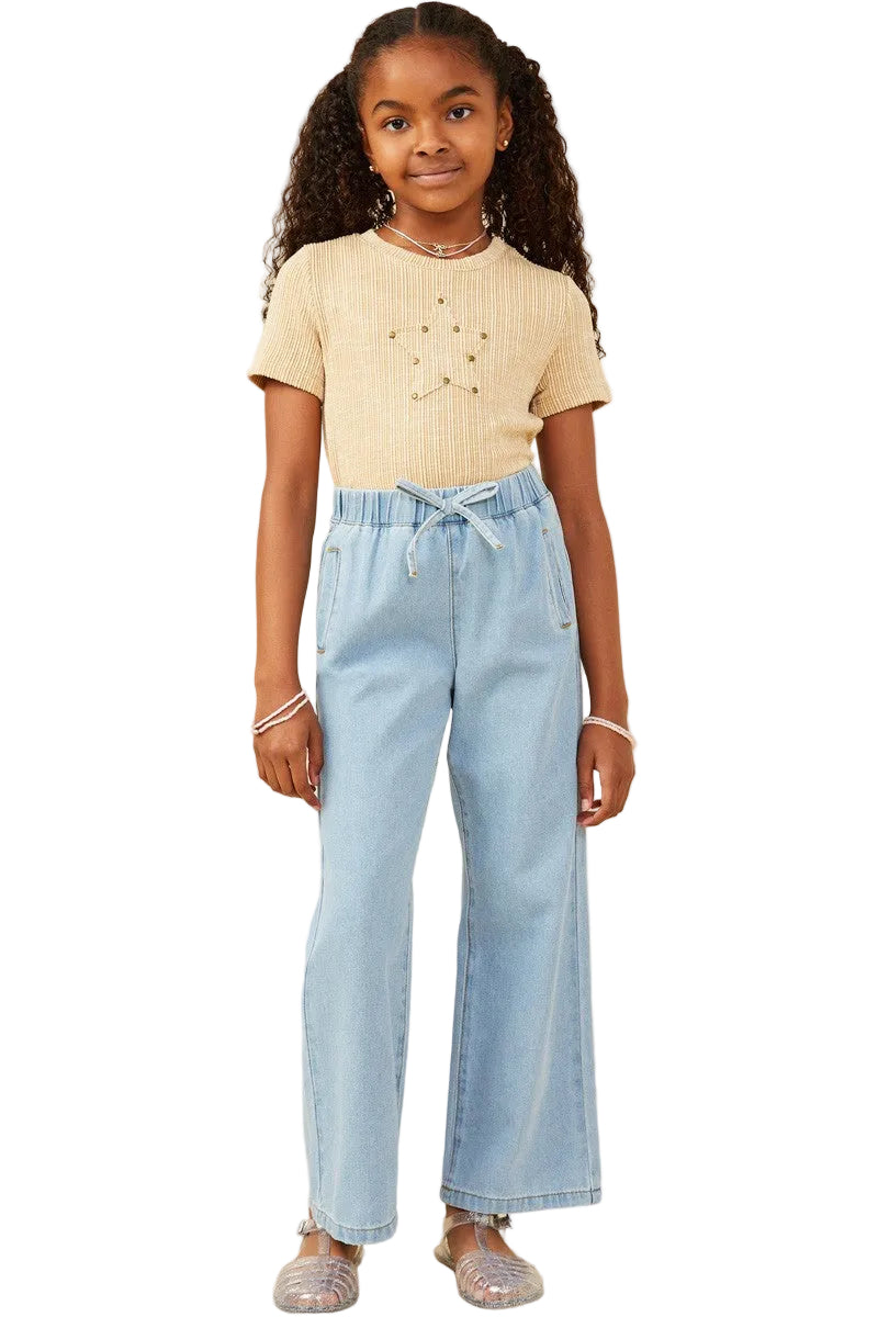 Hayden Girl's Wide Leg Drawstring Waist Denim Pants